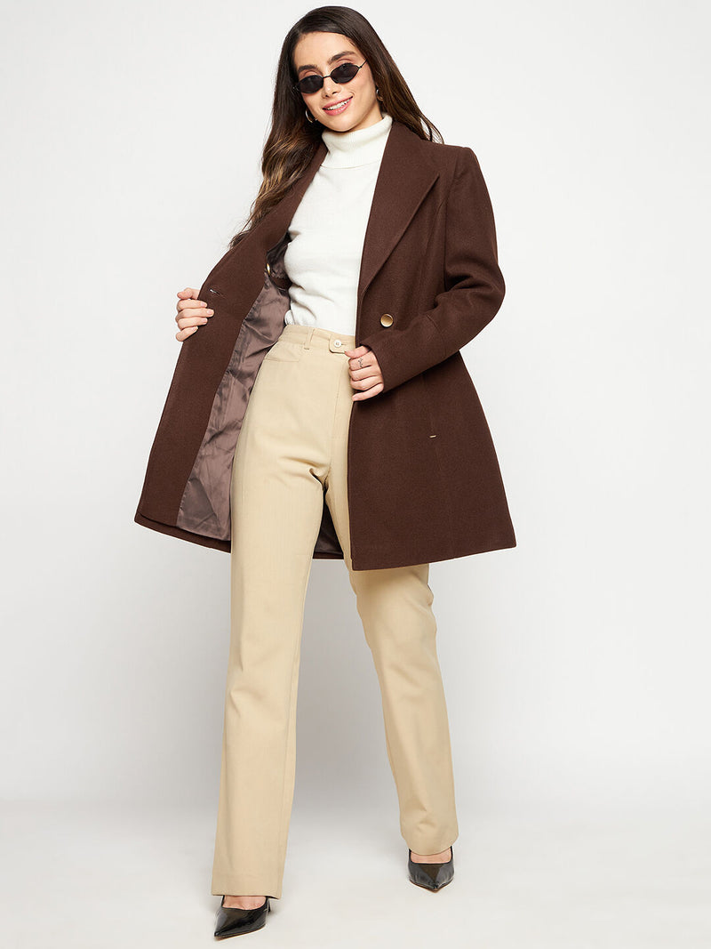 Okane Women Coffee Brown Solid Single Breasted Overcoat
