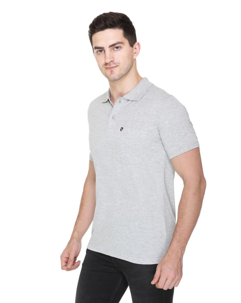 White Moon Cotton Solid Regular Fit Polo Tshirt Men Grey 1 Pc