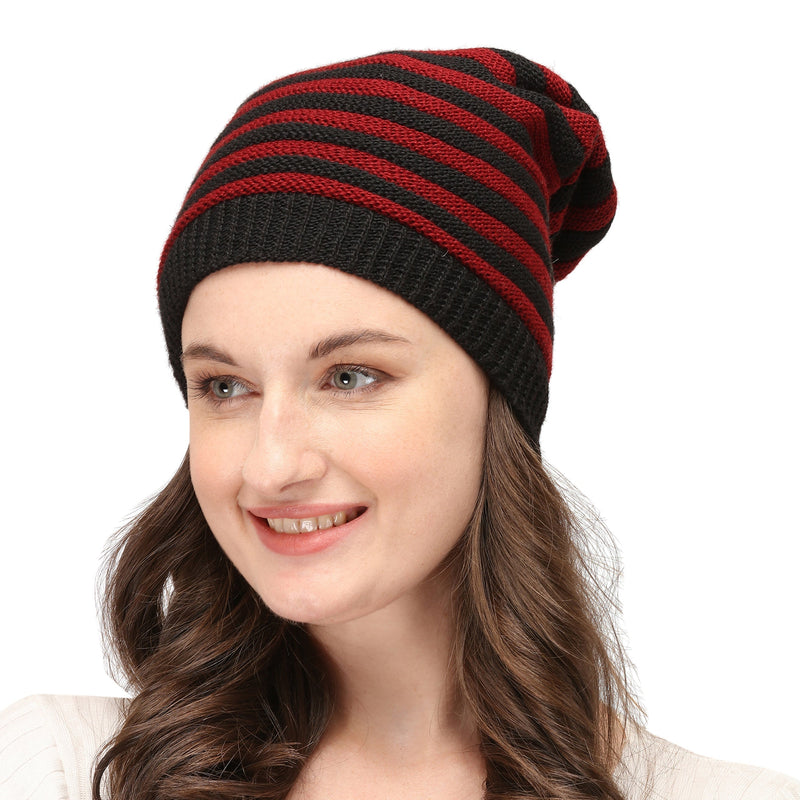 Red Woolen Beanie Cap | Cap for Winters with Faux Fur Lining | Winter Cap