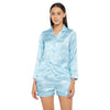 Women Sky Blue Printed Shirt and Shorts Night Suit