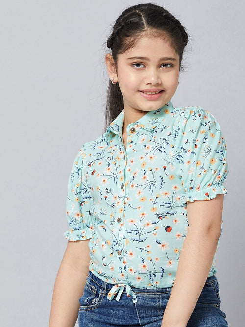 Girl's Parallel Forge Printed Top Green