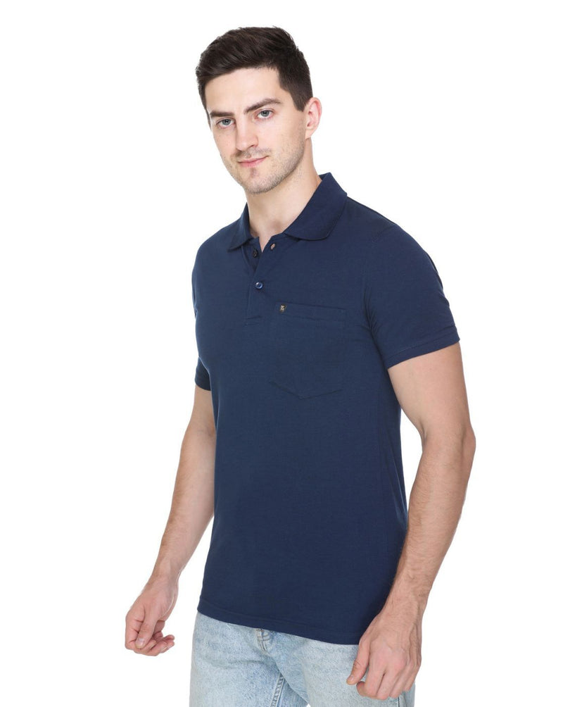White Moon Cotton Solid Regular Fit Polo Tshirt Men Navy 1 Pc