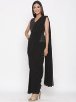 Juniper Black Georgette Embellished Saree Style Dress