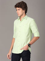 Oxford Chambray Lime Green Slim Fit Cotton Casual Shirt