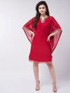 Red Kaftan Dress With Lace Details