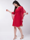 Red Kaftan Dress With Lace Details