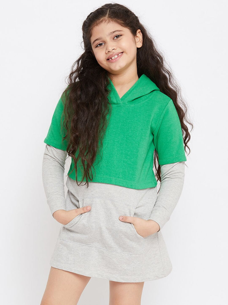 Girl's Curious Green Solid A Line Dress