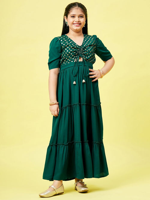 Girl's Dependent Way Printed Dress Green