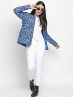 Doozy Blue Floral Print Reversible Quilted Women Jacket