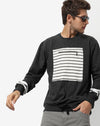Campus Sutra Men's Dark Grey & White Textured Regular Fit Sweatshirt For Winter Wear | Round Neck | Full Sleeve | Cotton Sweatshirt | Casual Sweatshirt For Man | Western Stylish Sweatshirt For Men