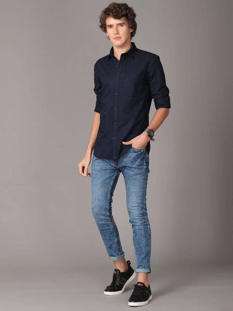 Oxford Navy Slim Fit Cotton Casual Shirt