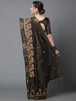 Sareemall Black Party Wear Polycotton Embroidered Saree With Unstitched Blouse