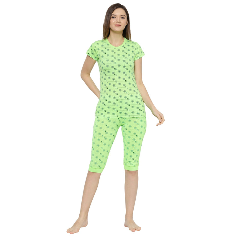 Vimal Jonney Suits Swell Round Neck Half Sleeves Green Women's Nightsuit