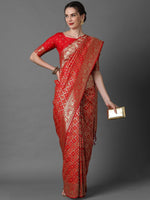 Sareemall Red Festive Wear Silk Blend Woven Design Saree With Unstitched Blouse