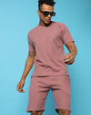 Campus Sutra Mens Mauve Solid Co-ords Regular Fit For Casual Wear | Cotton Blend Fabric | Stretchable | Waffle Textured | Clothing Set Crafted With Comfort Fit & High Performance For Everyday Wear