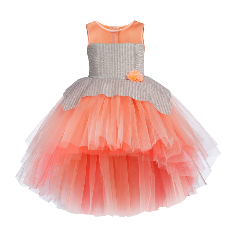 Toy Balloon Kids Sew Lovely Peach Hi-Low girls party wear dress