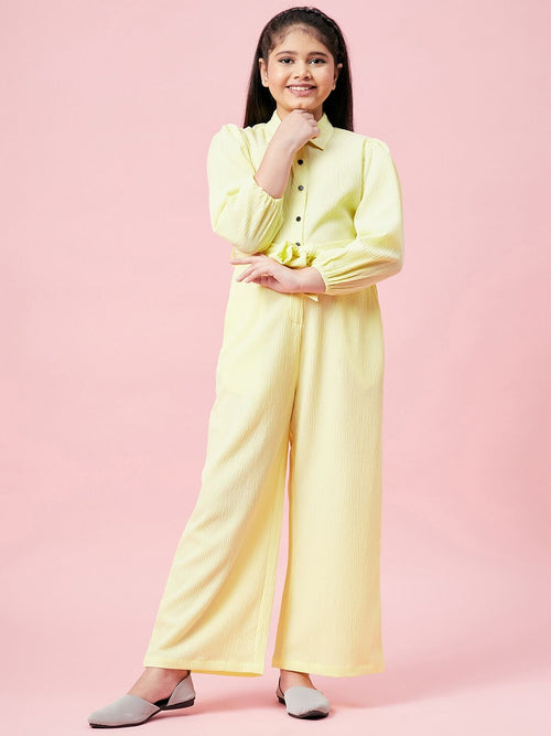 Girl's Expensive Solid Jumpsuit Yellow