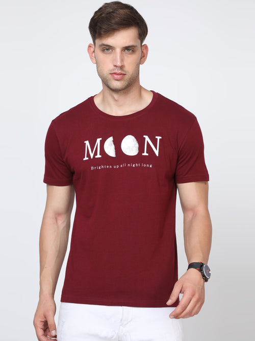 Masculino Latino Maroon Solid Round Neck T-Shirts