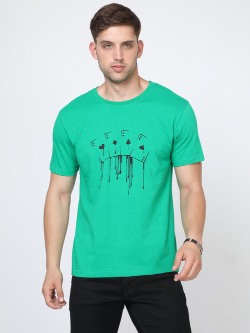 Masculino Latino Green Solid Round Neck T-Shirts