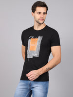 Rodamo Black Printed Round Neck T-shirts