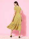 The Great Cleansing Printed Ruffled Midi Dress Multicolored-Base-Yellow
