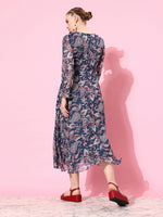 Warmth Of The Sun Frilled Midi Dress Multicolored-Base-Navy Blue