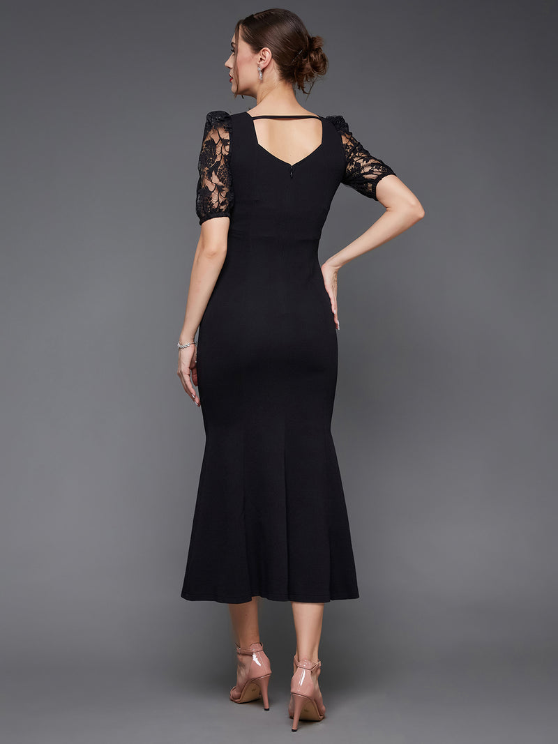 Keep Me Guessing Lace Overlaid Bodycon Dress Black