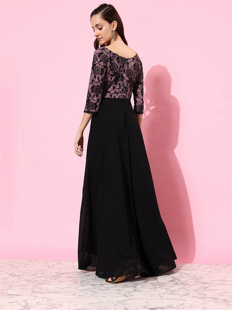 Across The Room Lace Overlaid Maxi Dress Black And Lavender