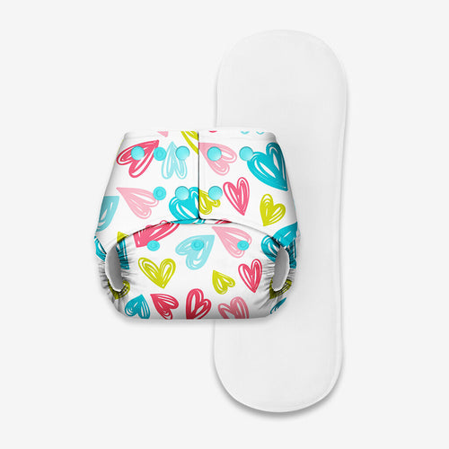 BASIC Pocket Diaper - Freesize Adjustable, Washable and Reusable pocket cloth diaper for day time use (with dry feel pad/soaker/insert)(Hearts)