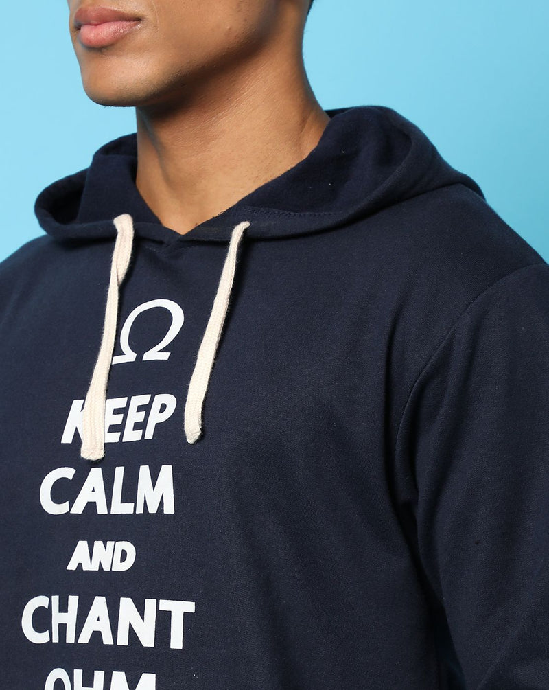 Campus Sutra Mens Indigo Blue Printed Sweatshirt With Hoodie Regular Fit For Casual Wear | Cotton Blend Fabric | Trendy Sweatshirt Crafted With Comfort Fit & High Performance For Everyday Wear