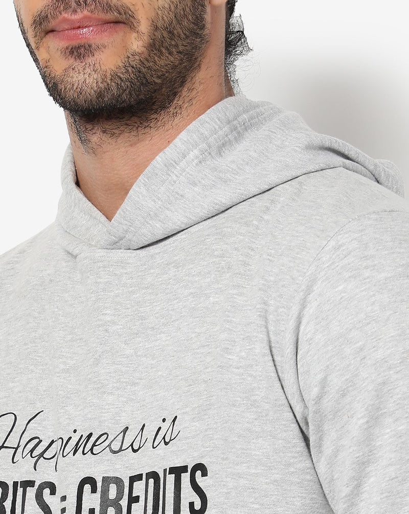 Campus Sutra Men's Solid Grey Printed With Hoodie For Winter Wear | Full Sleeve | Cotton Sweatshirt | Casual Sweatshirt For Man | Western Stylish Sweatshirt For Men