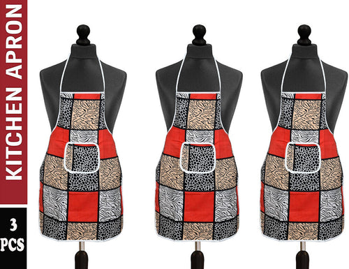 Luxe Apron For Men & Women |Cotton with waterproof safety |Multi Colour with Front Pocket(Pack of 3)