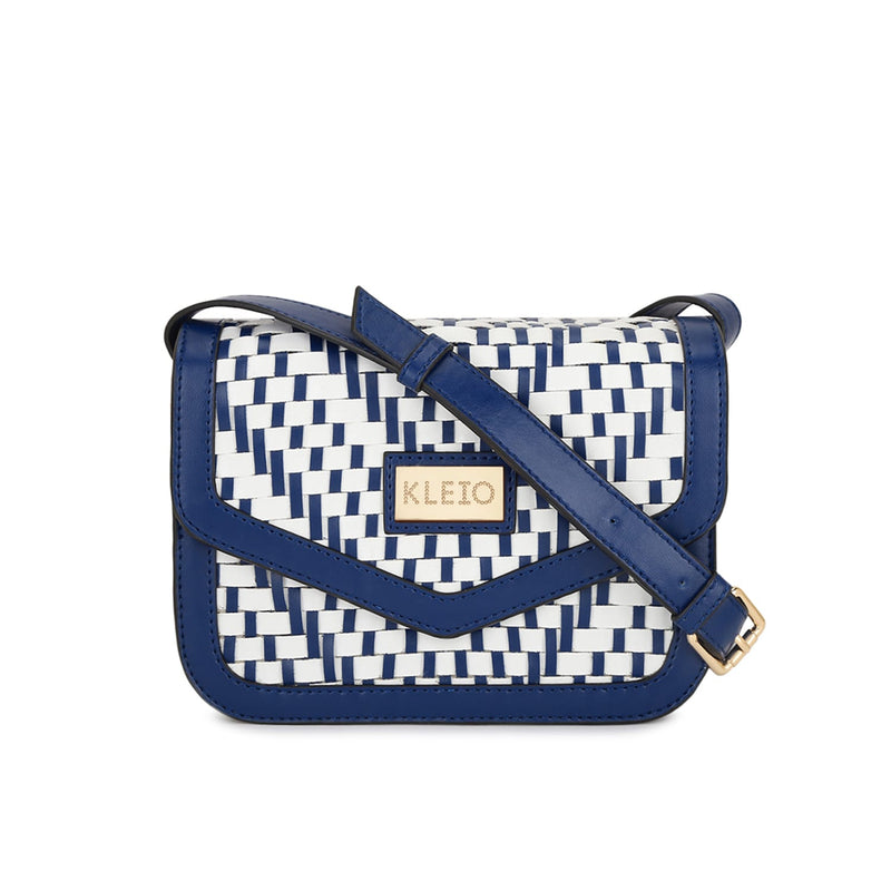 Kleio Trendy Twin Colored Weaved Crossbody Sling Handbag With Adjustable Strap