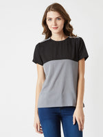 Summer Lover Twill Colour Block Black and Steel Grey Top