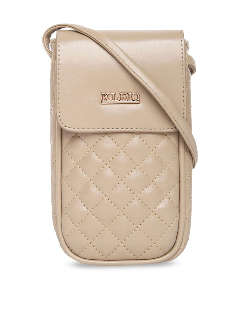 KLEIO Small Quilted Crossbody Mobile Sling Pouch For Women/Girls (HO8023KL-BE)(BEIGE)