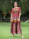 Juniper Women's Maroon Dull Satin Printed Anarkali Dress