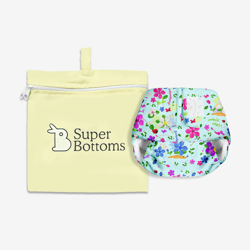 SuperBottoms Newborn UNO- Washable & Reusable waterproof Adjustable cloth diaper for babies-Pack of 1 diaper with Prefold style Pad (Periwinkle)