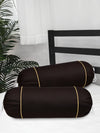 Clasiko Cotton Bolster Covers Set Of 2 300 TC Black With Beige Piping