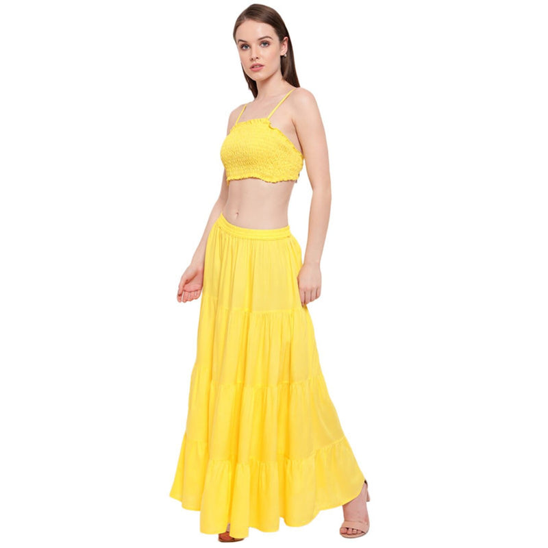 Aawari Rayon Skirt Top Set For Girls and Women Yellow