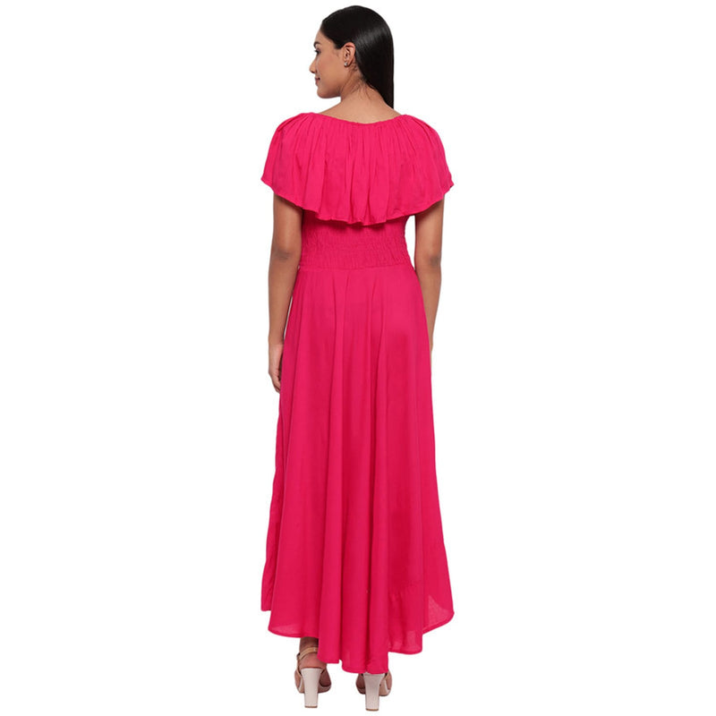 Aawari Rayon Frill Gown For Girls and Women Pink