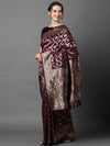 Refined Sareemall Wine Silk Blend Woven Design Saree With Unstitched Blouse