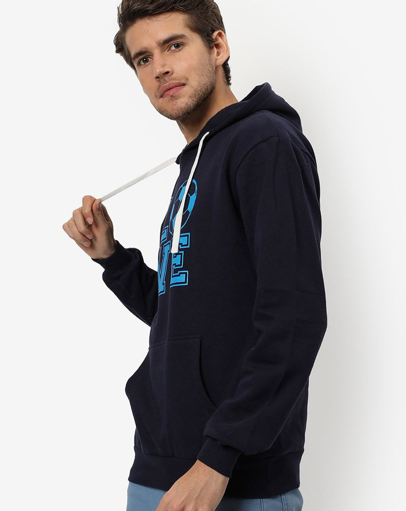 Campus Sutra Men's Dark Blue Regular Fit Sweatshirt With Hoodie For Winter Wear | Full Sleeve | Cotton Sweatshirt | Casual Sweatshirt For Man | Western Stylish Sweatshirt For Men