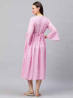 MomToBe Women's Rayon Lemonade Pink Maternity/Feeding/Nursing Dress