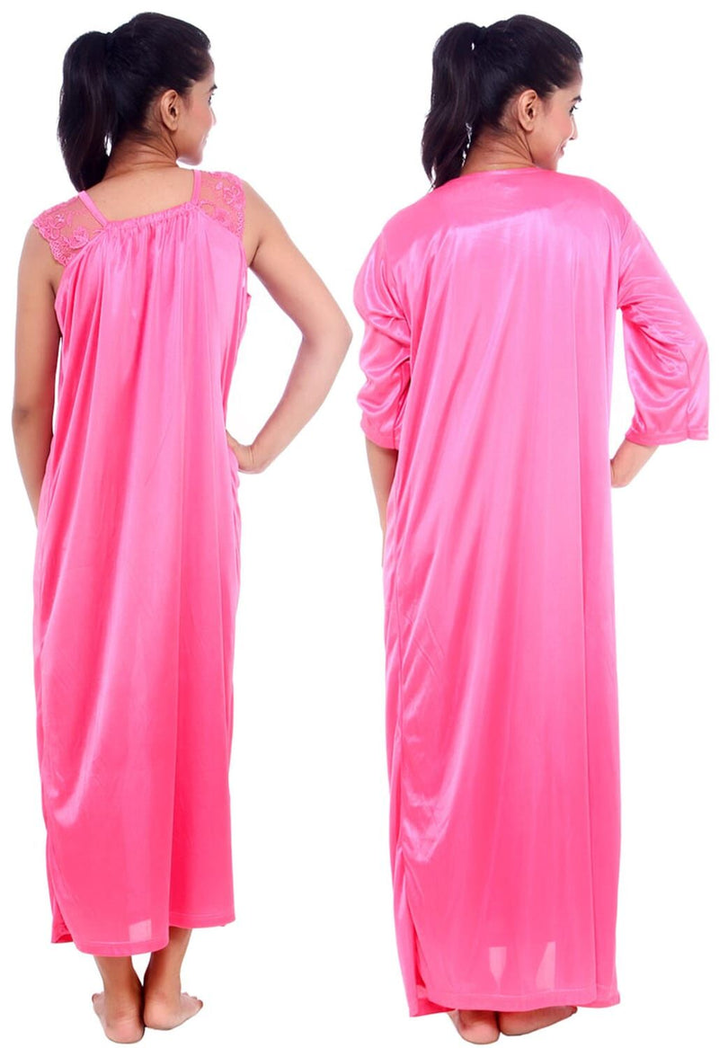 Fasense Women Satin Nightwear Sleepwear 2 PCs Set Of Nighty & Wrap Gown, DP065 A