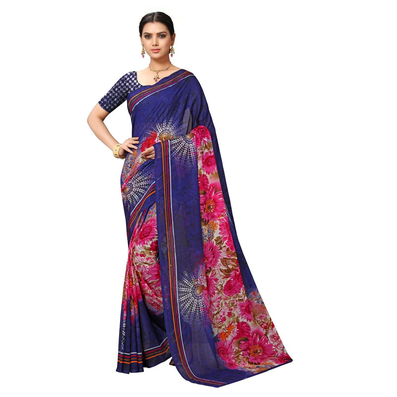 Graphic Print Blue Daily Wear Georgette Saree