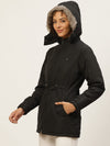 Women Black Solid Parka Jacket With Detachable Hood
