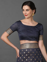 Sareemall Navy Blue Wedding Silk Blend Woven Design Saree With Unstitched Blouse