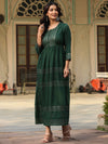 Juniper Women's Green Festive Embroiderd Flared Dress