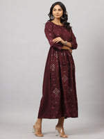 Juniper Women's Mauve Festive Printed Flared Dress