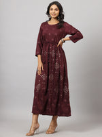 Juniper Women's Mauve Festive Printed Flared Dress